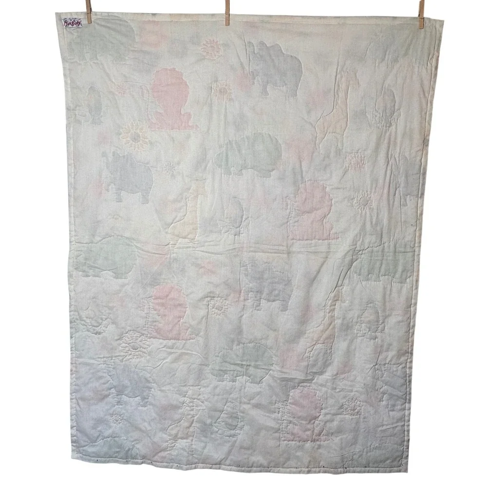 Vtg 70s Design House Crib Quilt Groovy Safari Animal Flower Power Our Baby 53x40